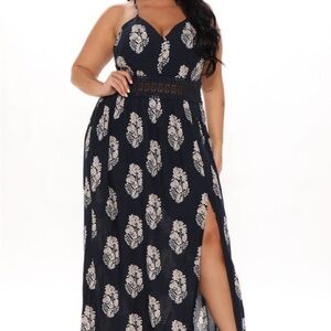 Blue and White Sleeveless Maxi Dress with Sweetheart Neckline